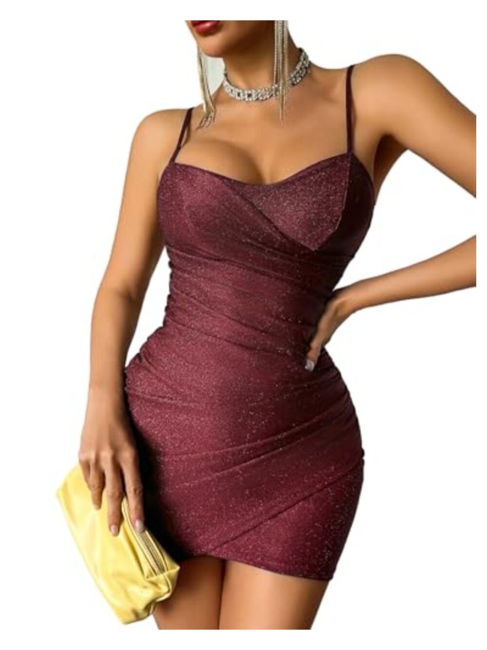Shimmering Mini Dress Spaghetti Strap Ruched Club Night Out Party